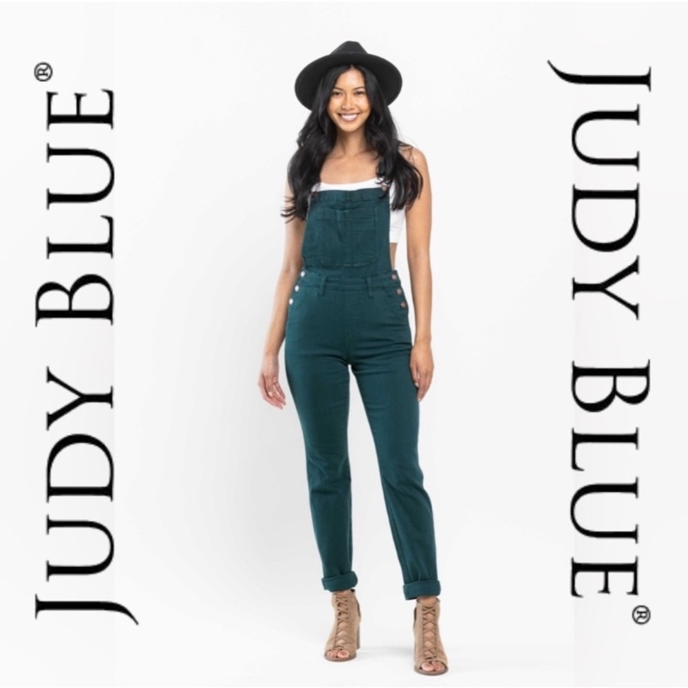 🌸NEW!🌸 JUDY BLUE | High Waist Teal Garment Dyed Double Cuff Boyfriend Overall